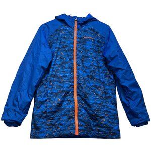 Columbia Youth Thermal Coil Full Zip Windbreaker Hooded Jacket Size XL Blue